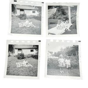 Vintage Black & White Pictures Little Girl Boy Kids Playing Outside 4 CUTE Photo